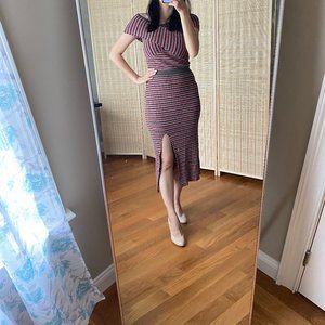 BCBG Stripe Rib Off Shoulder Top and Skirt Set (Size M NWT)